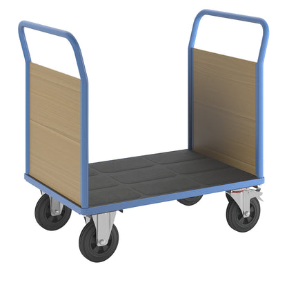 Platform truck with wooden panels, with 2 end panels, LxW 1050 x 700 mm, solid rubber.