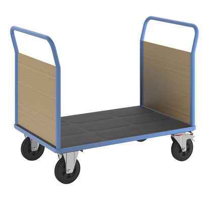 Platform truck with wooden panels, with 2 end panels, LxW 1350 x 800 mm, solid rubber.