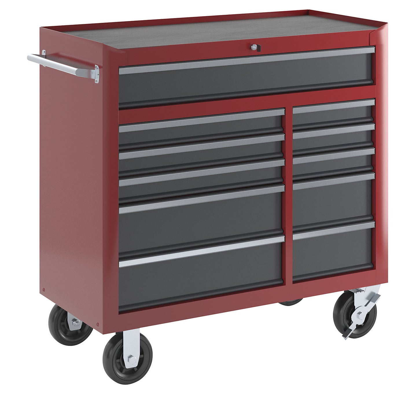 Workshop trolley, HxWxD 1007 x 1067 x 458 mm, 11 drawers, red.