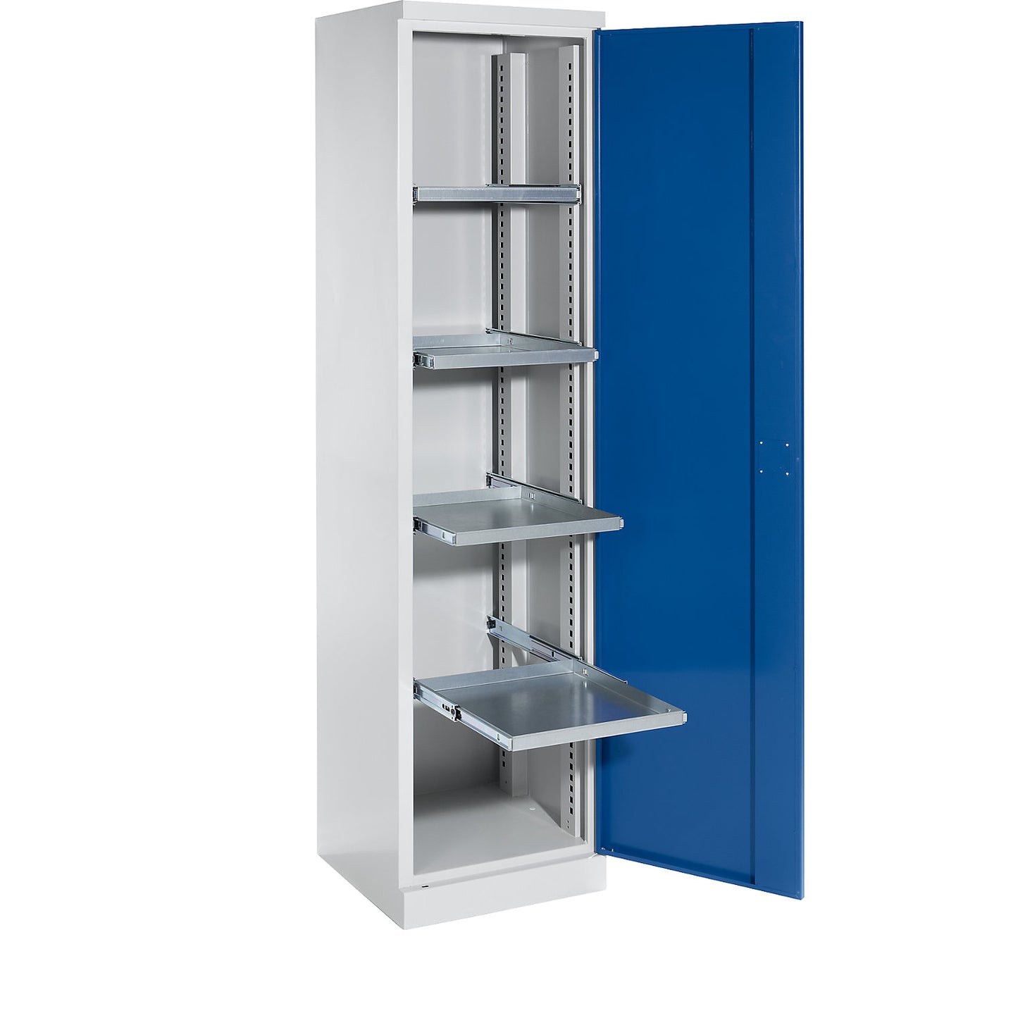 Storage cupboard, width 500 mm, 4 pull-out shelves, gentian blue door.