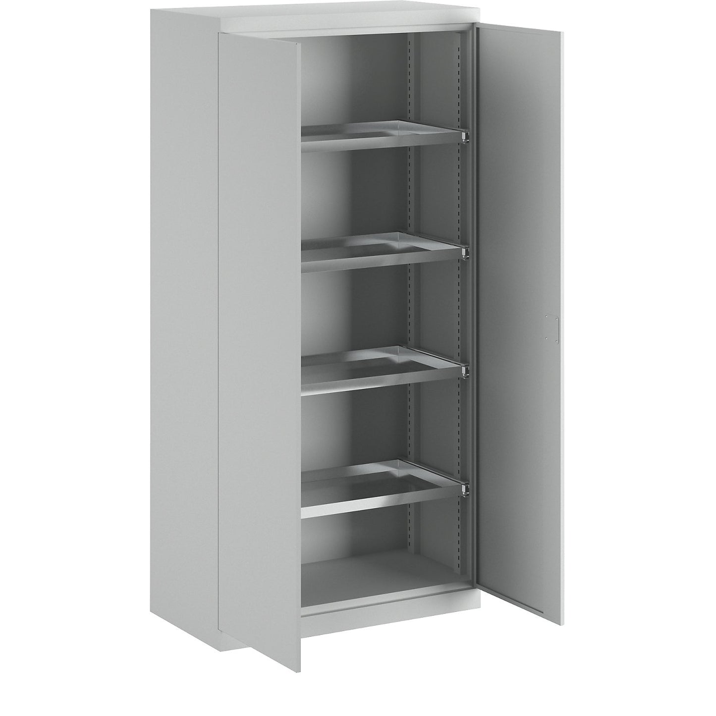 Storage cupboard, width 950 mm, 4 pull-out shelves, light grey door.