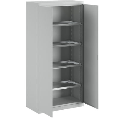 Storage cupboard, width 950 mm, 4 pull-out shelves, light grey door.