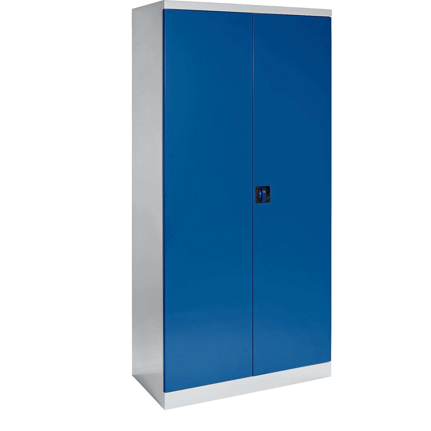 Storage cupboard, width 950 mm, 4 pull-out shelves, gentian blue door.