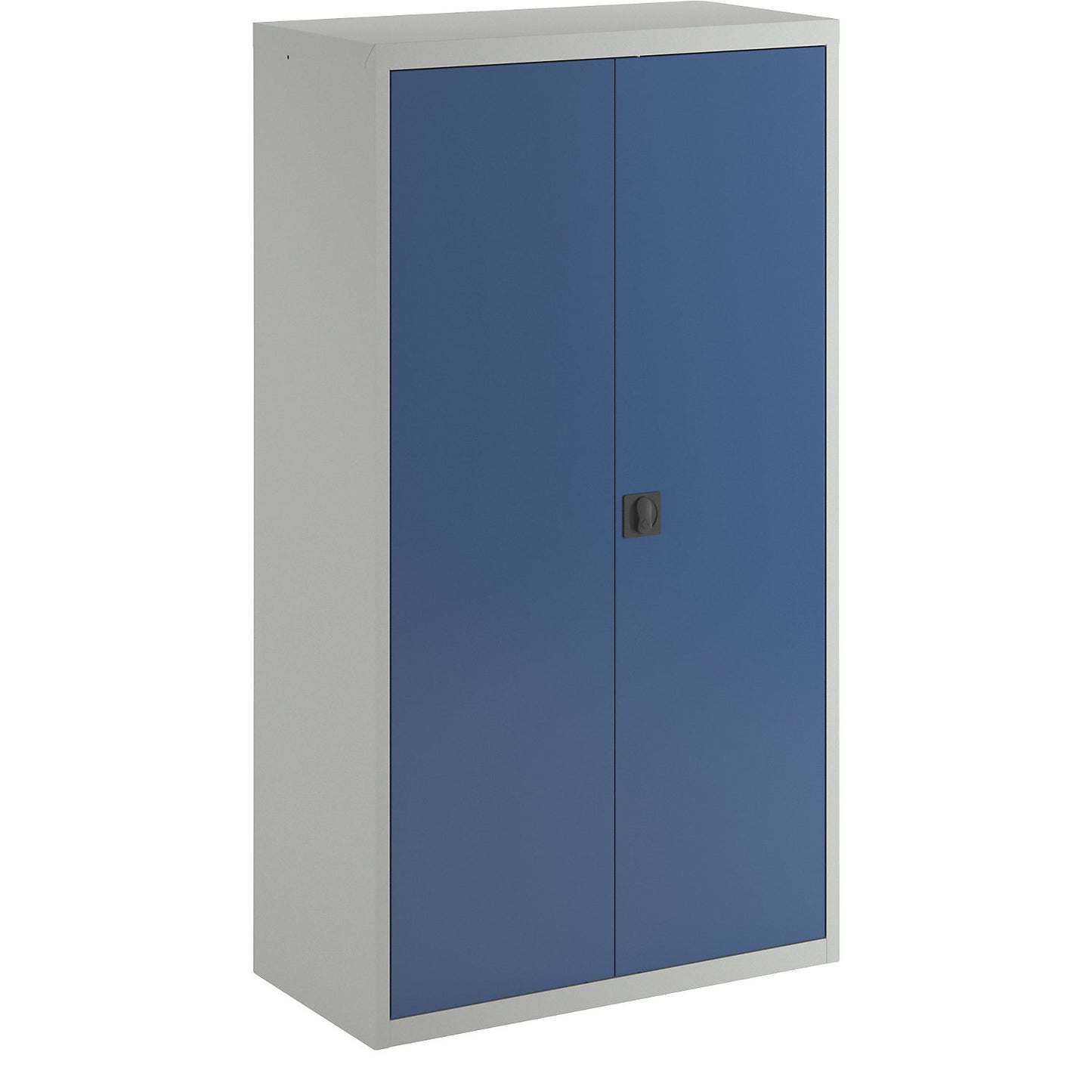 Double door cupboard, with solid panel doors, 4 shelves, light grey / gentian blue.