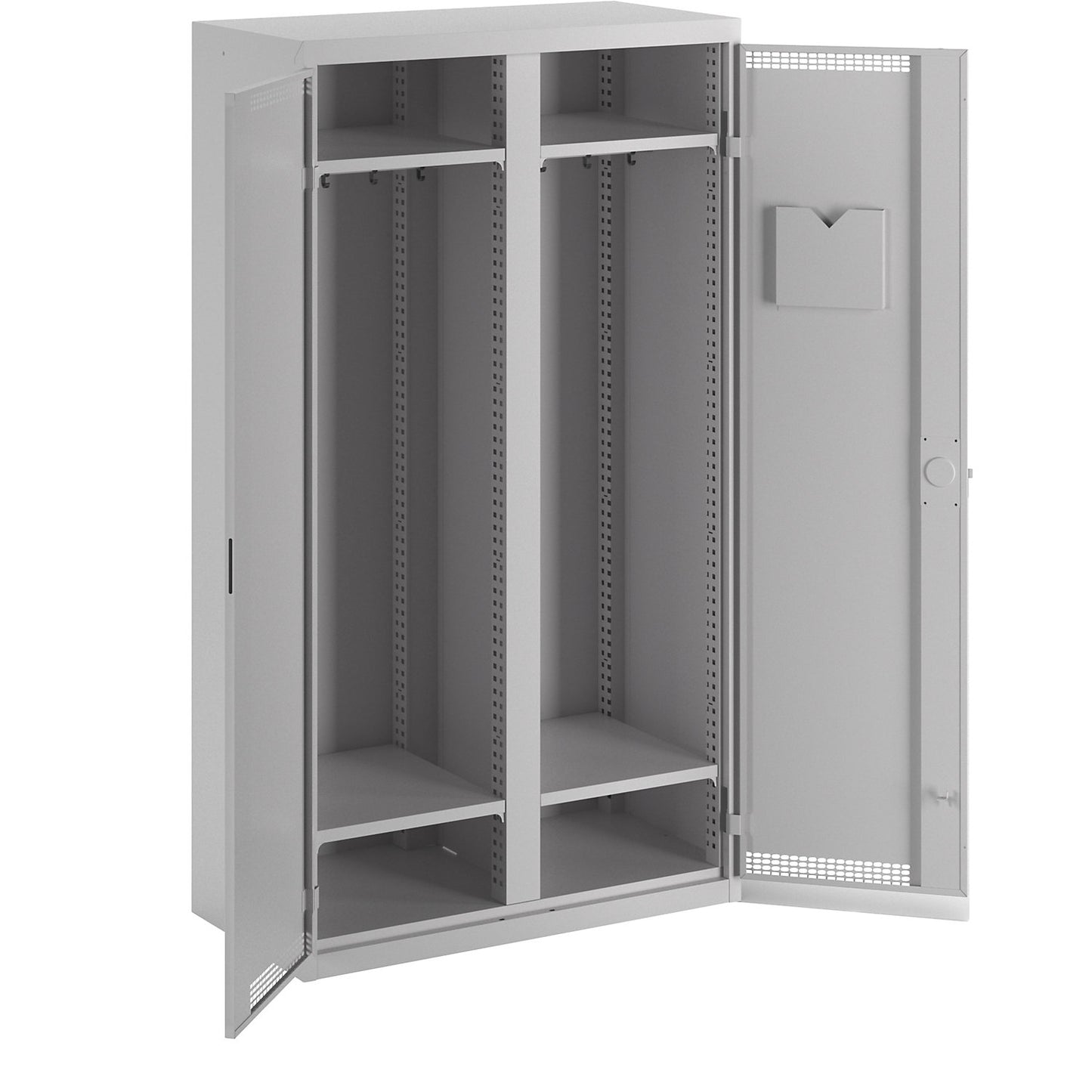 Cloakroom locker, 1 centre partition, 4 shelves, light grey.