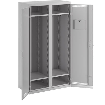Cloakroom locker, 1 centre partition, 4 shelves, light grey.