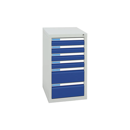 Drawer cupboard, width 500 mm, 6 drawers, light grey / gentian blue.