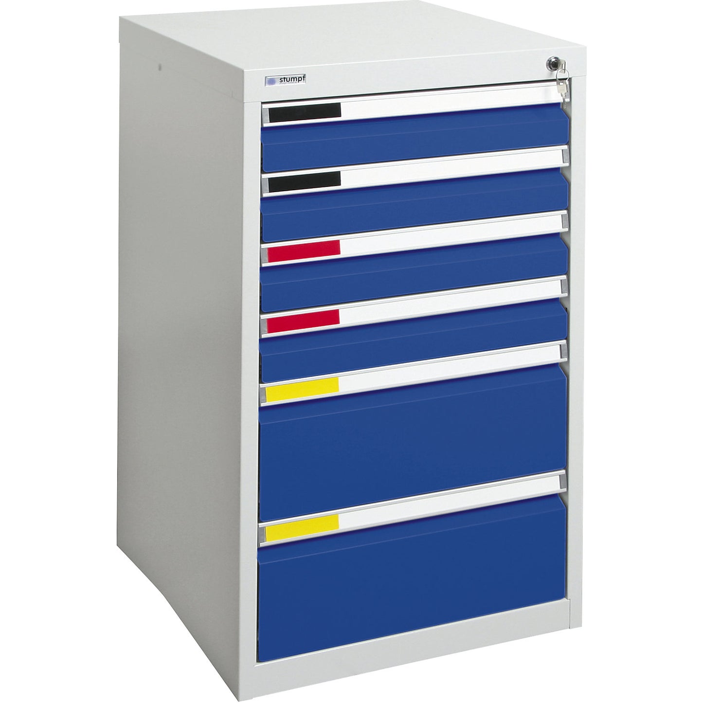 Drawer cupboard, width 500 mm, 6 drawers, light grey / gentian blue.