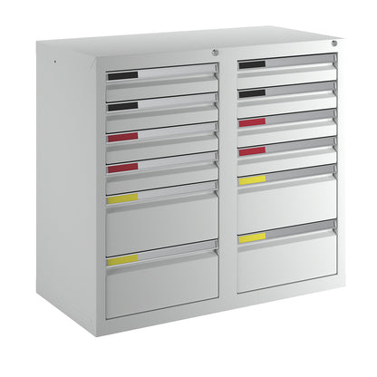 Drawer cupboard, width 1000 mm, 12 drawers, light grey.
