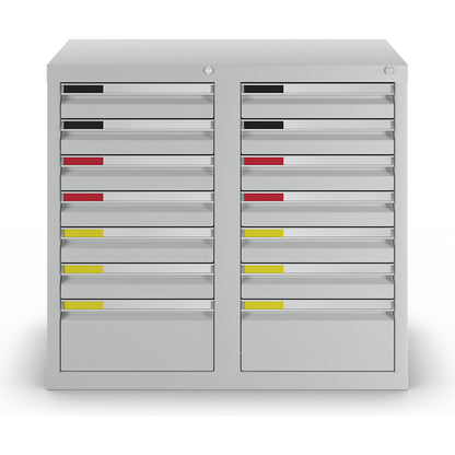 Drawer cupboard, width 1000 mm, 14 drawers, light grey.