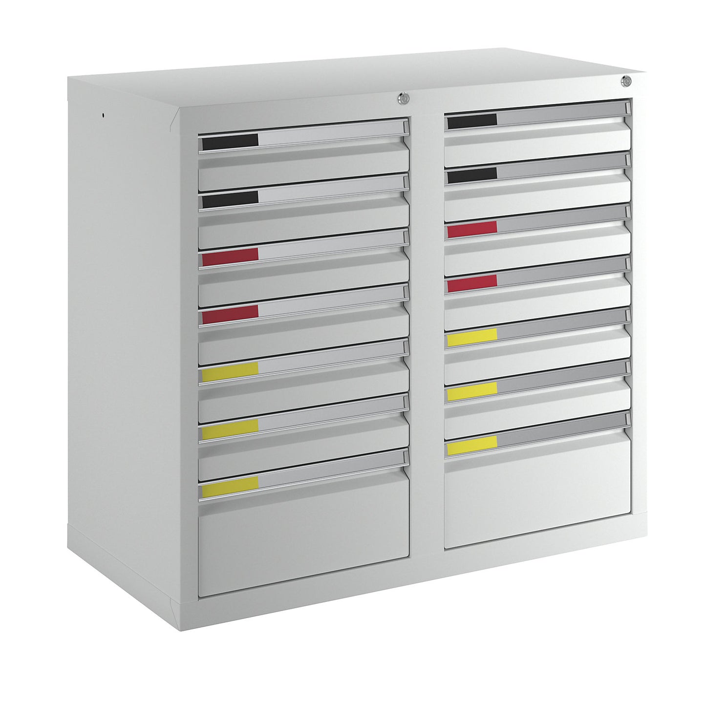 Drawer cupboard, width 1000 mm, 14 drawers, light grey.