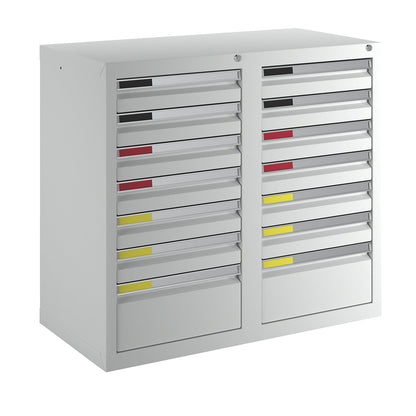 Drawer cupboard, width 1000 mm, 14 drawers, light grey.
