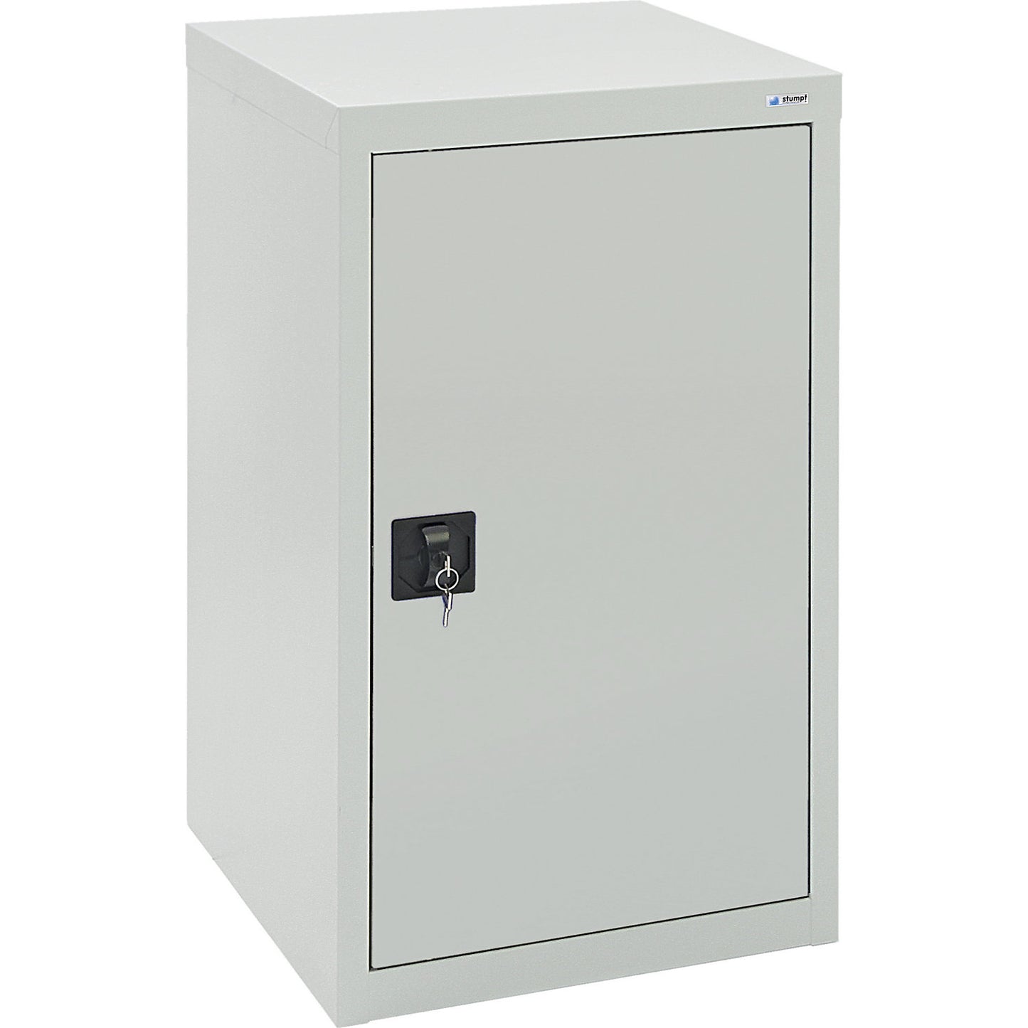 Double door cupboard, with solid panel door, 2 shelves, light grey.