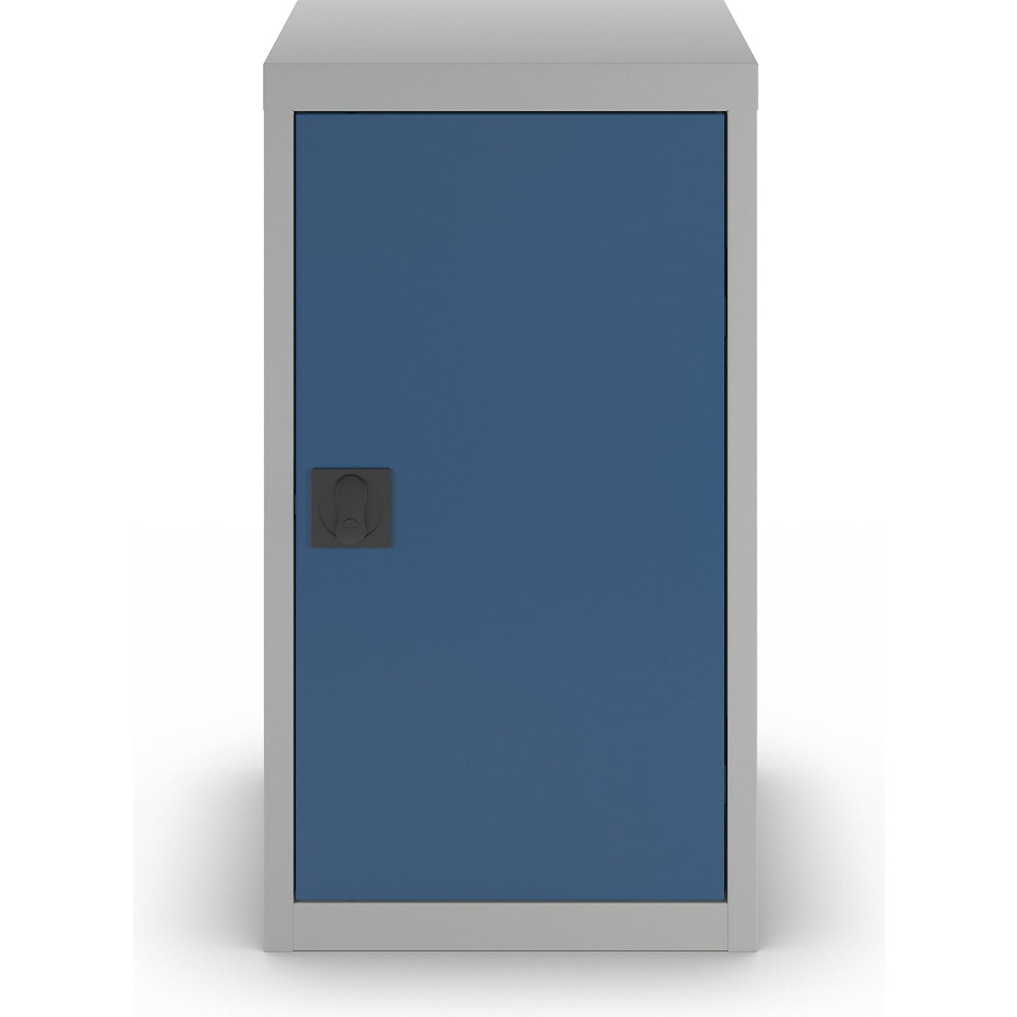 Double door cupboard, with solid panel door, 2 shelves, light grey / gentian blue.