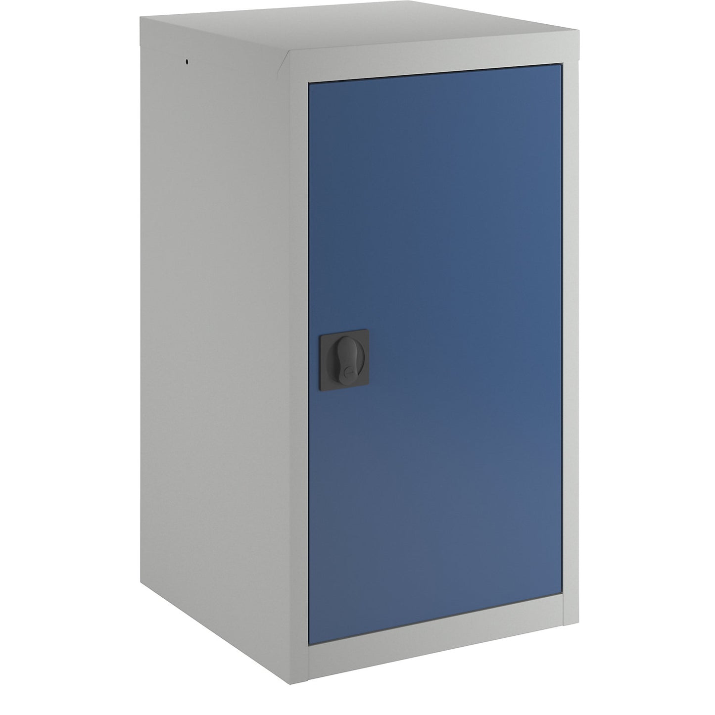 Double door cupboard, with solid panel door, 2 shelves, light grey / gentian blue.
