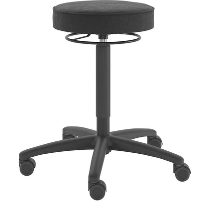 Industrial stool, with castors, seat, vinyl.