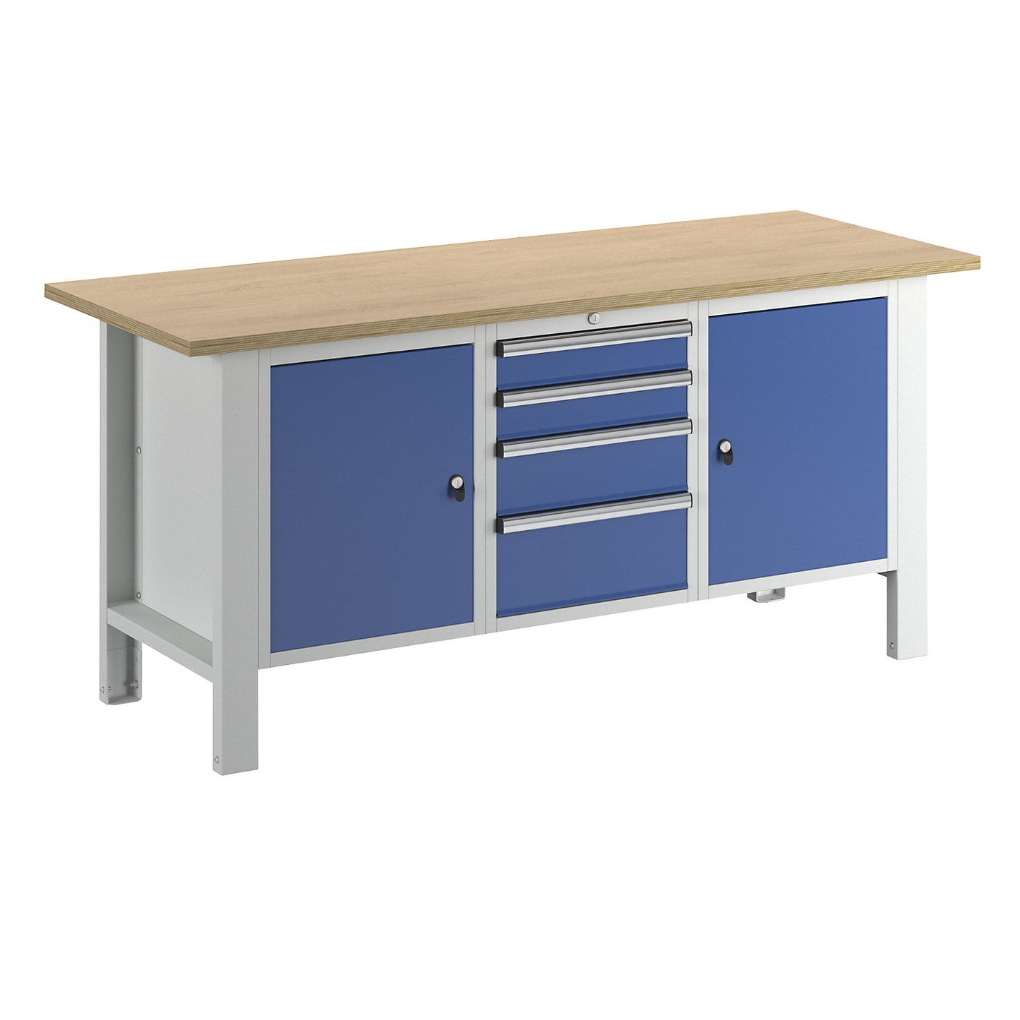 Workbench, modular system, worktop width 1850 mm, 4 drawers, 2 doors, multiplex panel.