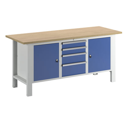Workbench, modular system, worktop width 1850 mm, 4 drawers, 2 doors, multiplex panel.