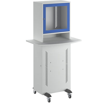 Computer cupboard, with worktop, light grey / gentian blue.