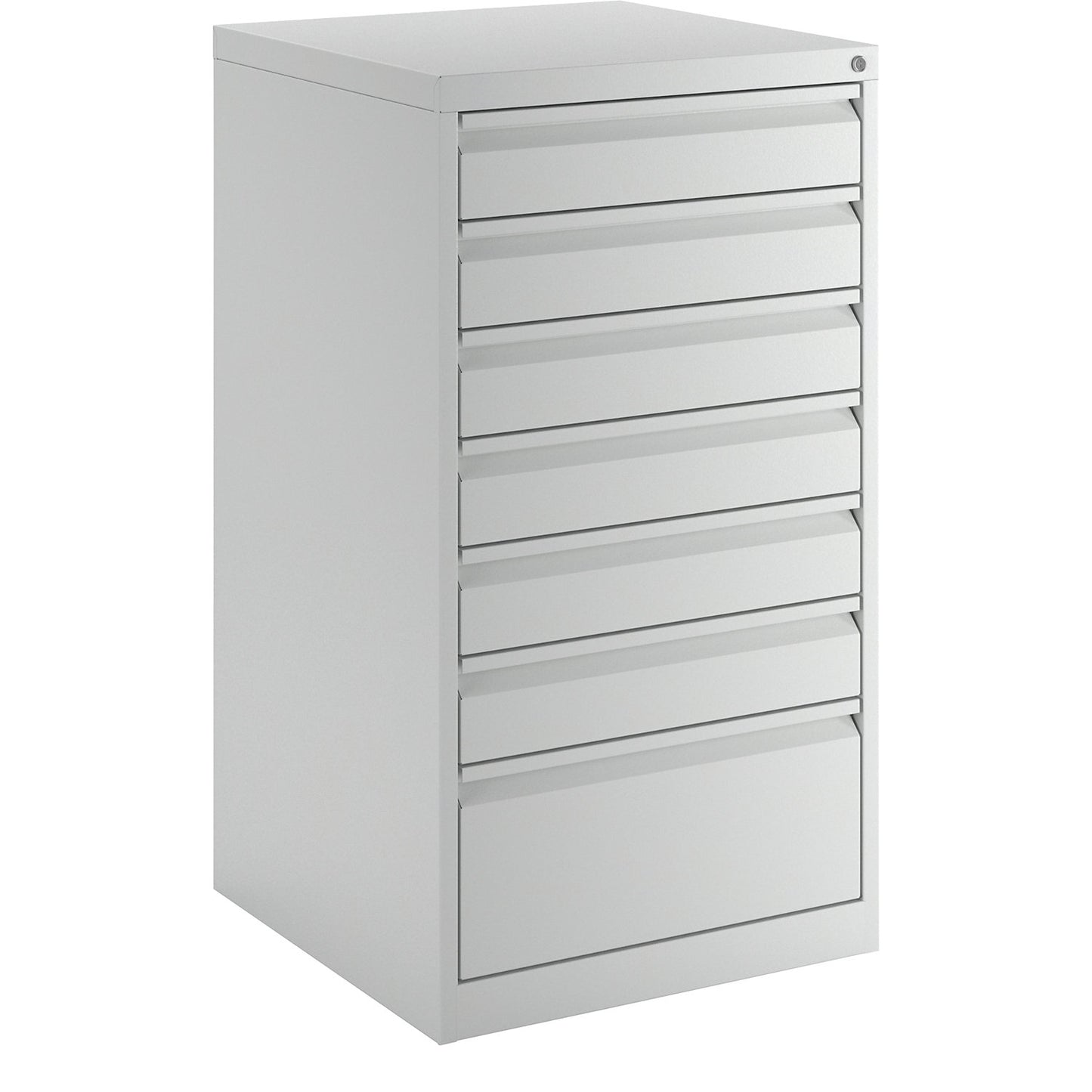 Drawer cupboard, steel, HxWxD 900 x 500 x 500 mm, 7 drawers, light grey drawers.