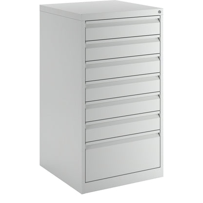 Drawer cupboard, steel, HxWxD 900 x 500 x 500 mm, 7 drawers, light grey drawers.