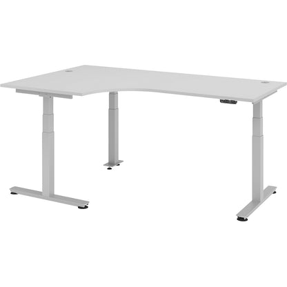 Corner desk, electric height adjustment, left, WxD 2000 x 1200 mm, light grey.