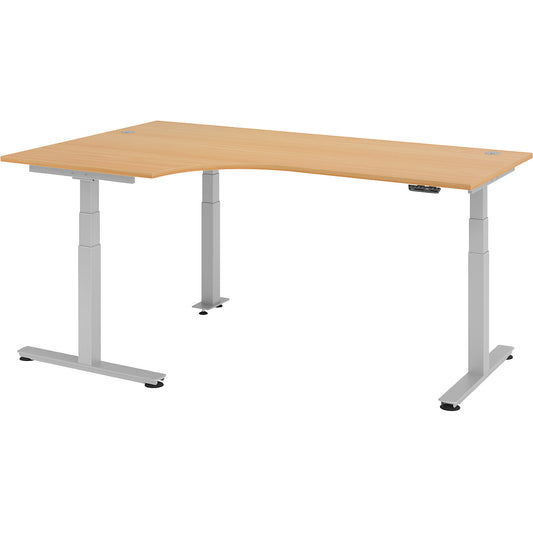 Corner desk, electric height adjustment, left, WxD 2000 x 1200 mm, beech.