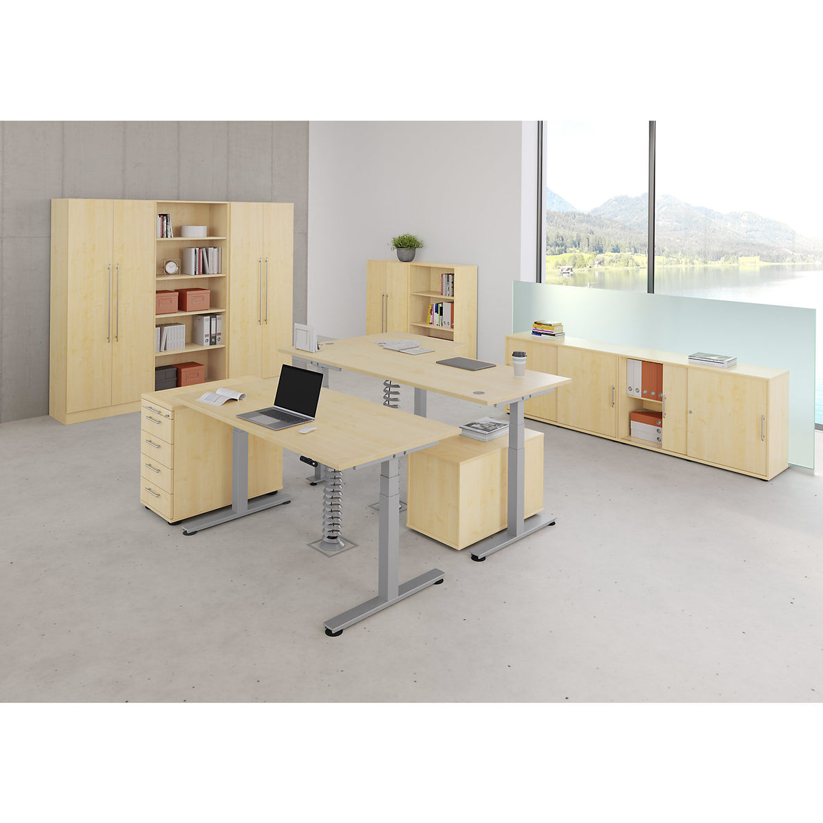 Desk, electric height adjustment, straight, WxD 1200 x 800 mm, walnut.