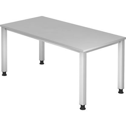 RENATUS - Desk, 4-legged frame, width 1600 mm, aluminium silver / light grey.