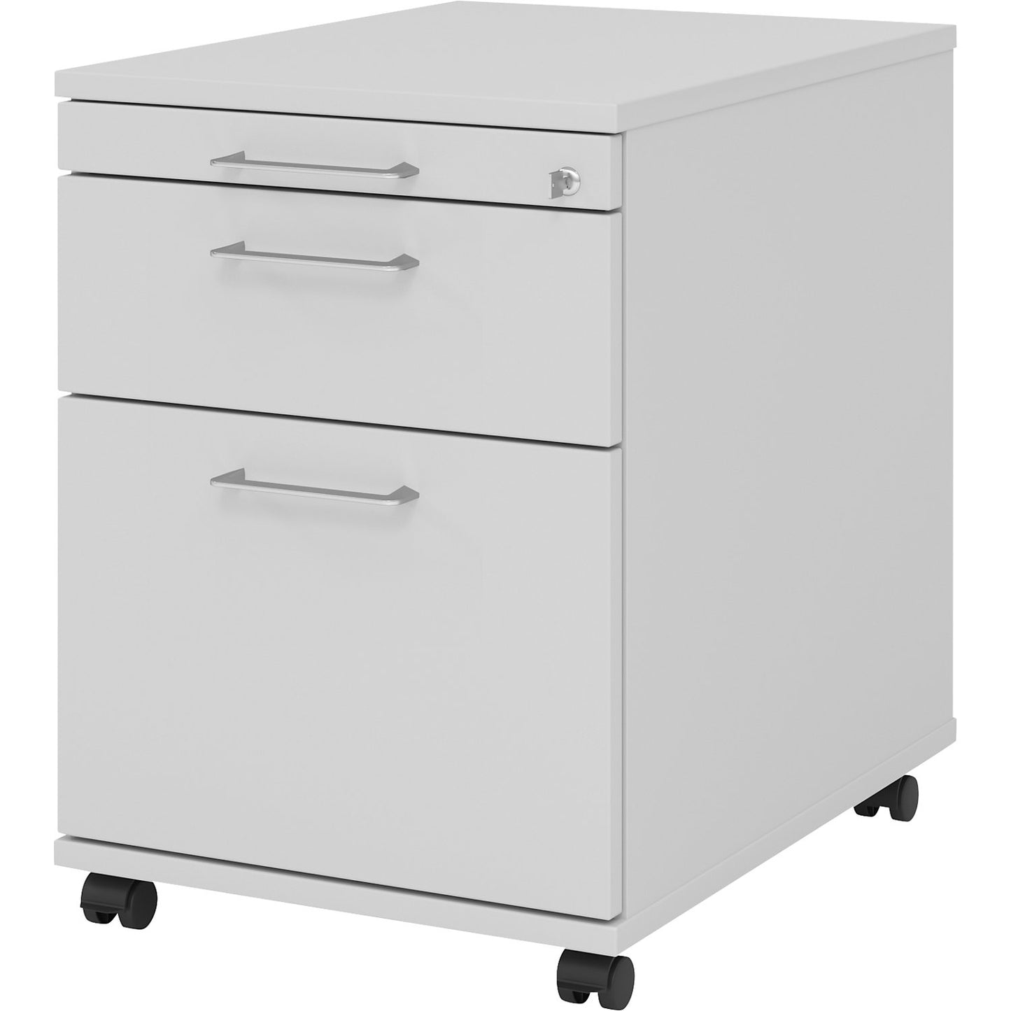 Mobile pedestal, 1 utensil drawer, 1 drawer, 1 file suspension drawer, depth 580 mm, light grey.