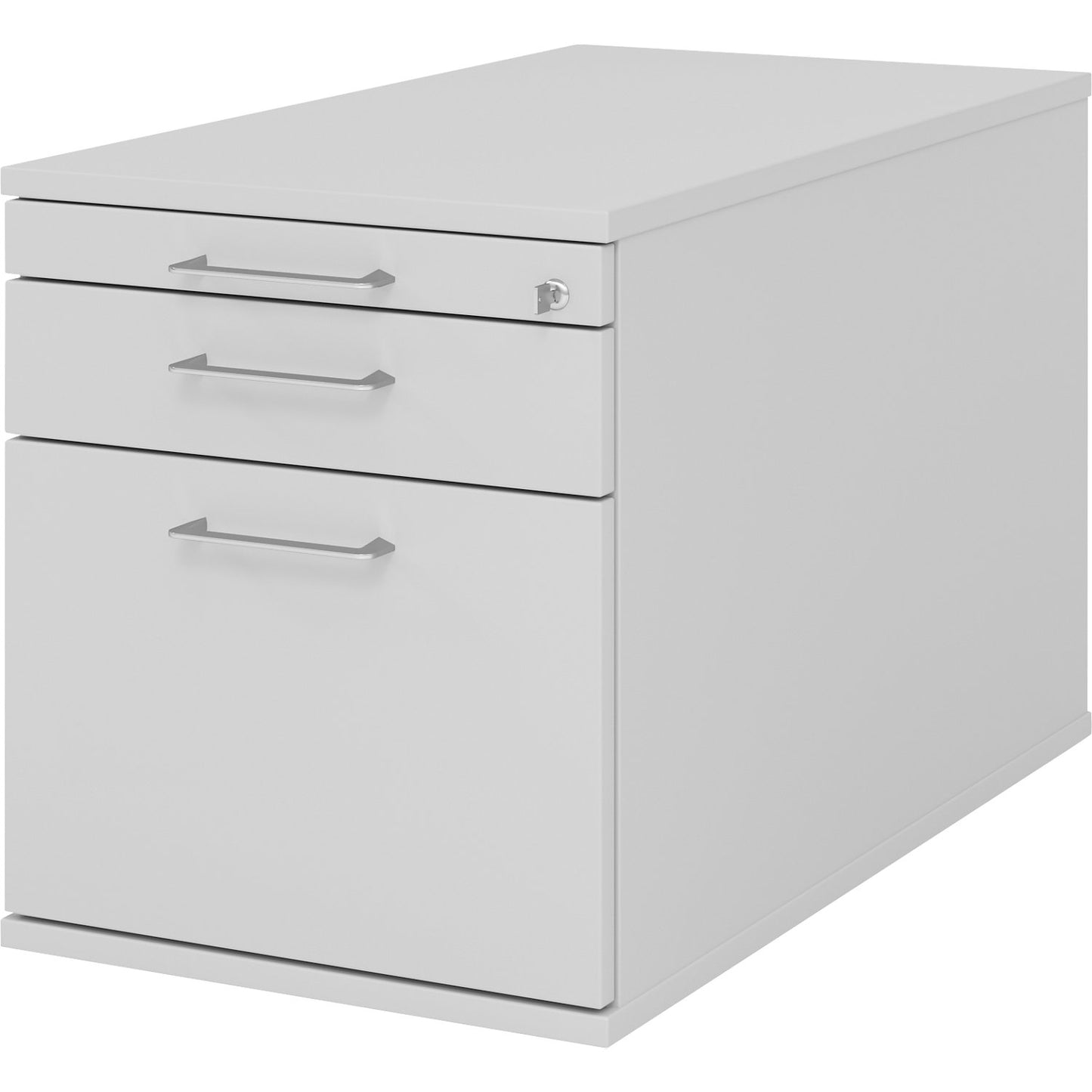 Mobile pedestal, 1 utensil drawer, 1 drawer, 1 file suspension drawer, depth 800 mm, light grey.