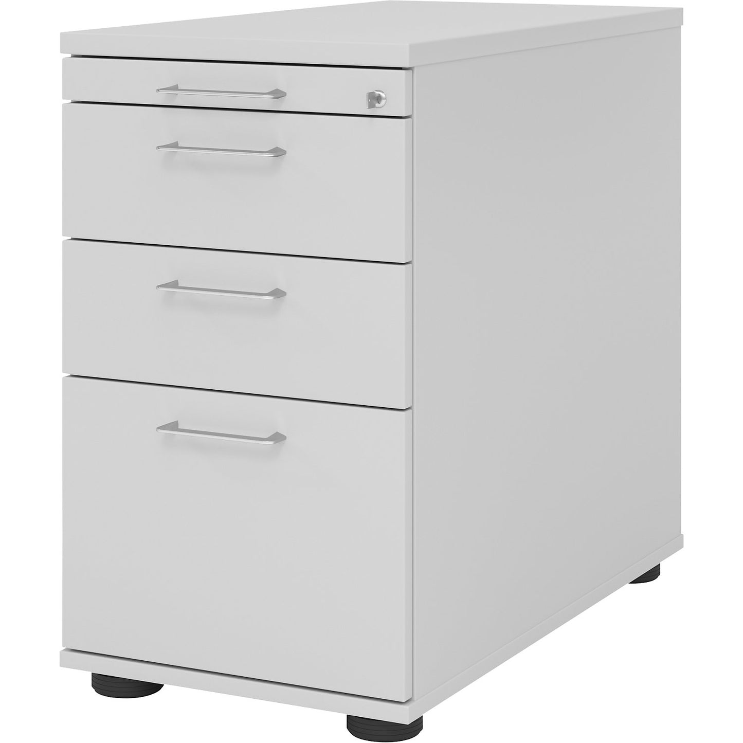 Fixed pedestal, 1 utensil drawer, 2 drawers, 1 suspension file drawer, light grey.