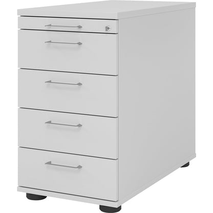 Fixed pedestal, 1 utensil drawer, 4 drawers, light grey.