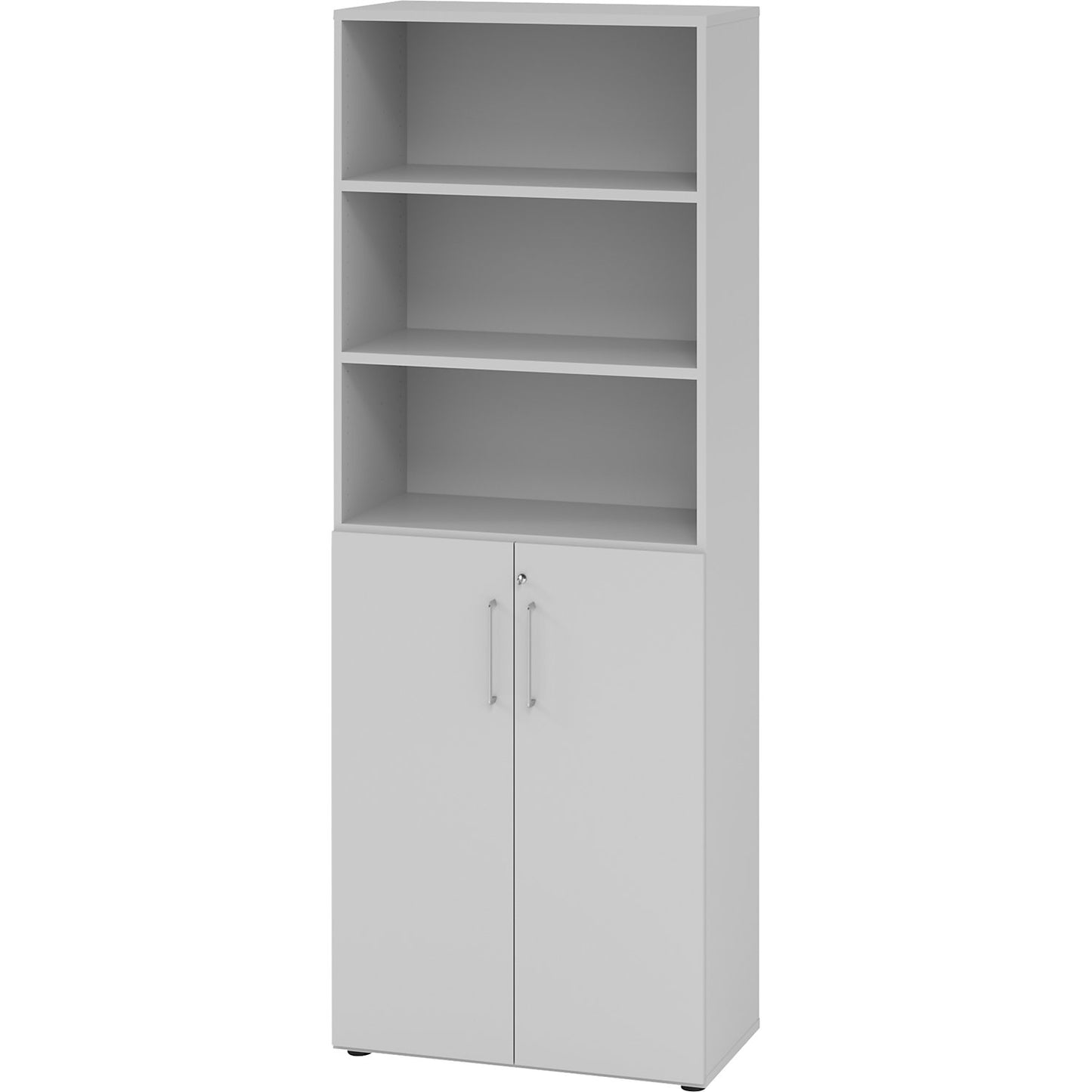RENATUS - Office cupboard/shelf unit, 5 shelves, 6 file heights (3 of which are open), light grey.