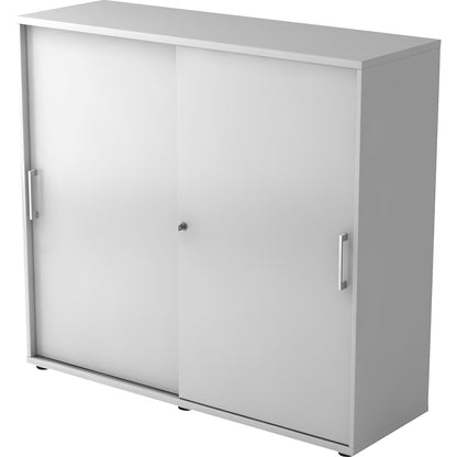 Sliding door cupboard, height 1100 mm, 2 shelves, light grey.
