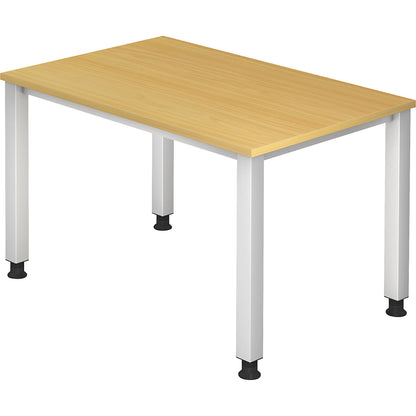 RENATUS - Desk, 4-legged frame, width 1200 mm, aluminium silver / beech finish.