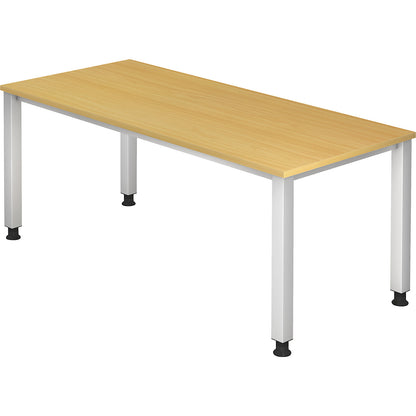 RENATUS - Desk, 4-legged frame, width 1800 mm, aluminium silver / beech finish.