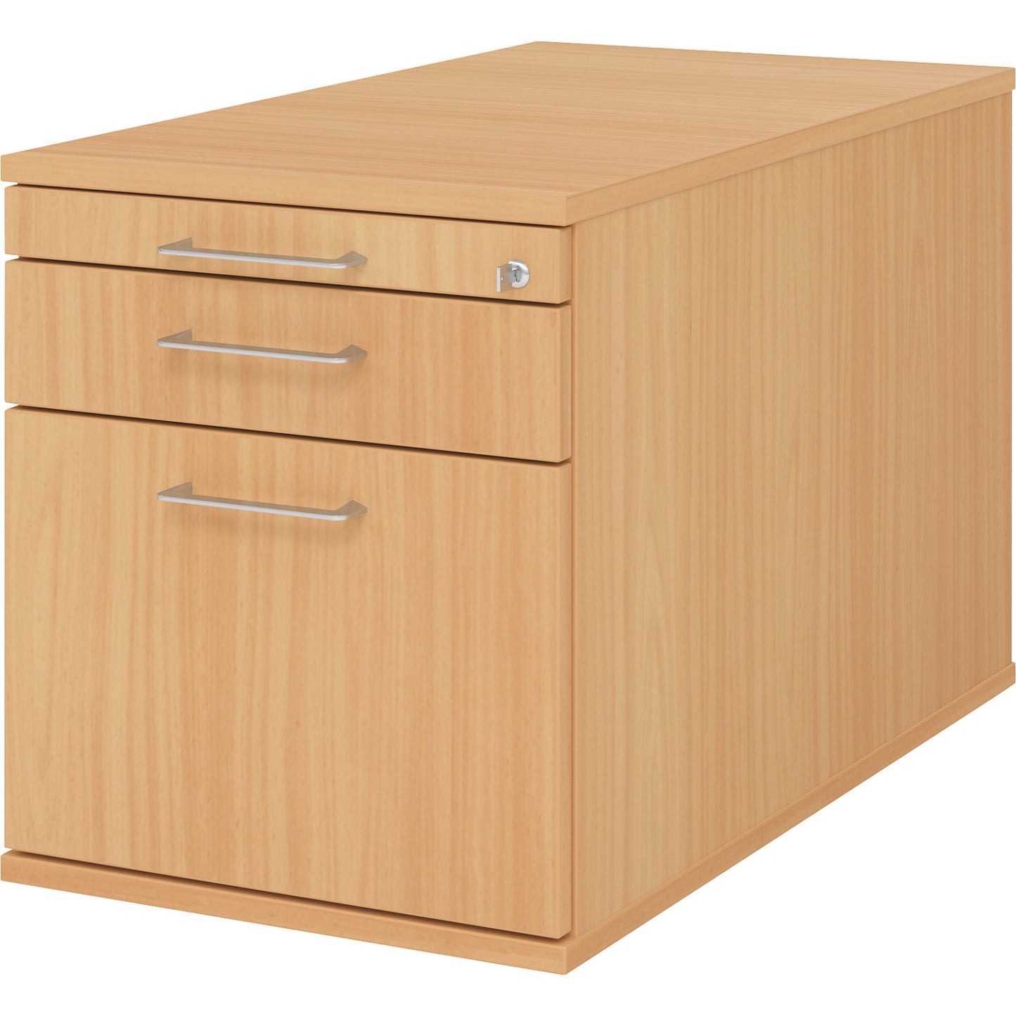 Mobile pedestal, 1 utensil drawer, 1 drawer, 1 file suspension drawer, depth 800 mm, beech finish.