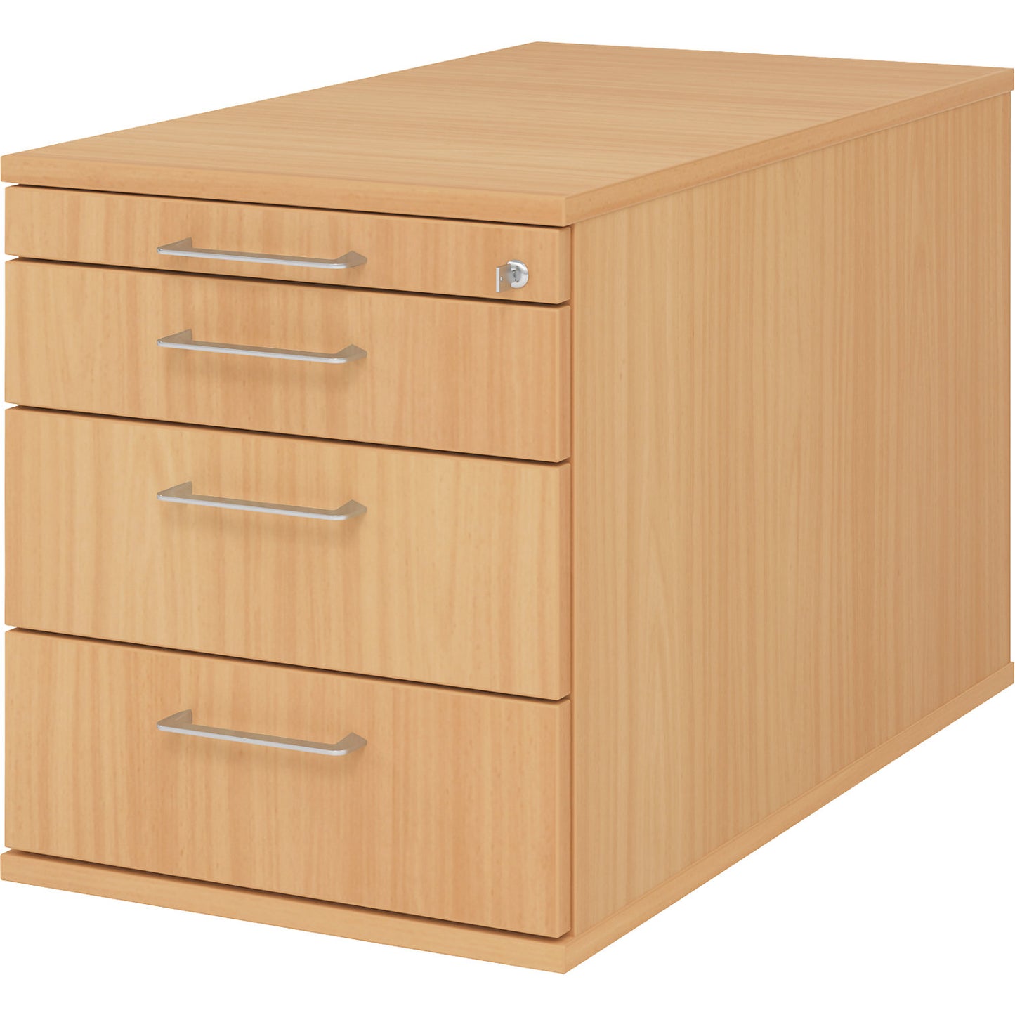 Mobile pedestal, 1 utensil drawer, 3 drawers, depth 800 mm, beech finish.