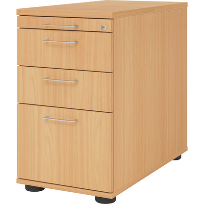 Fixed pedestal, 1 utensil drawer, 2 drawers, 1 suspension file drawer, beech finish.