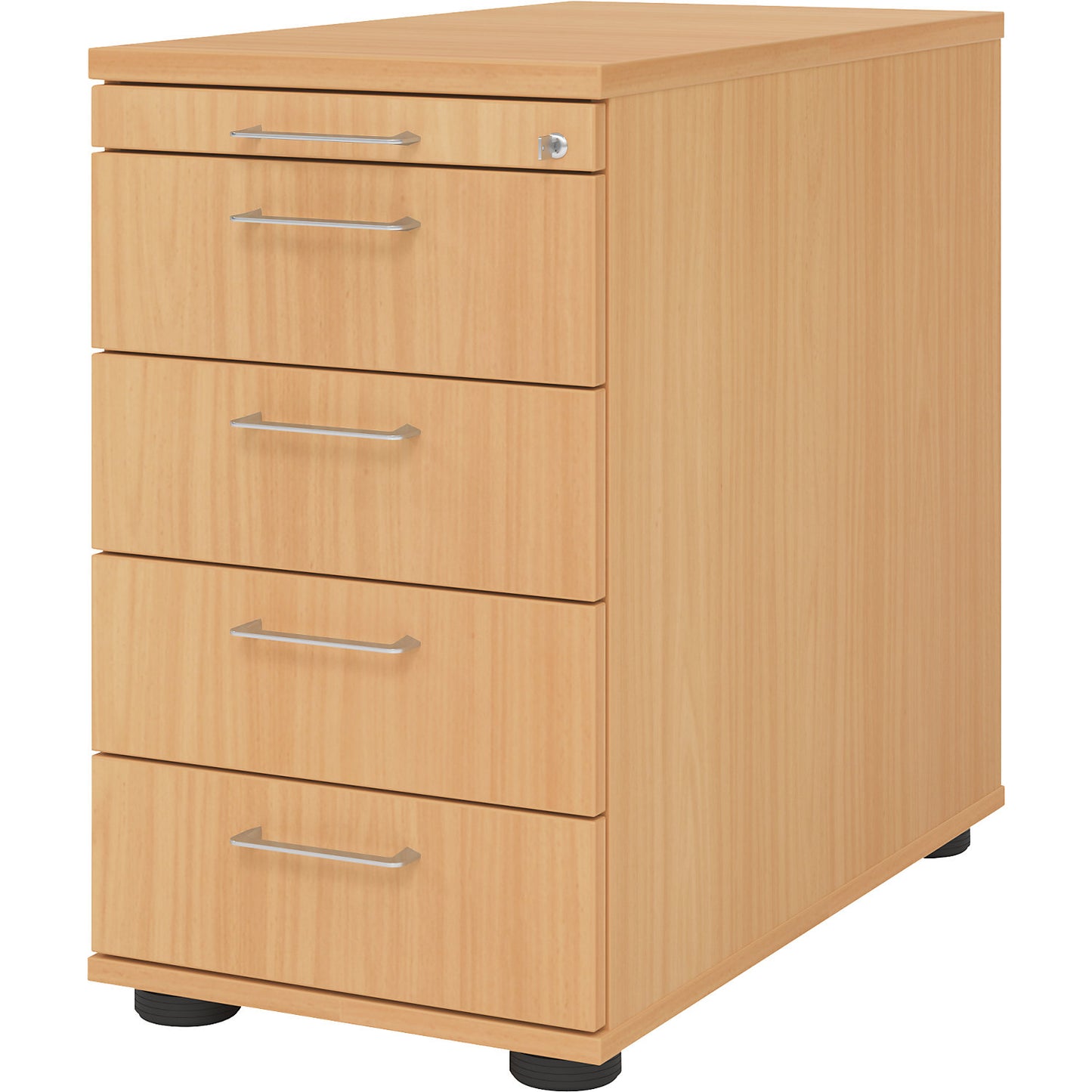 Fixed pedestal, 1 utensil drawer, 4 drawers, beech finish.
