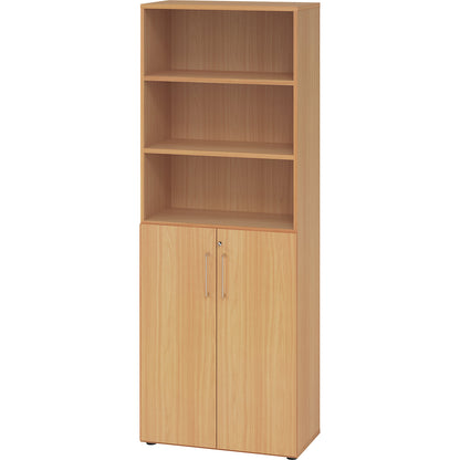 RENATUS - Office cupboard/shelf unit, 5 shelves, 6 file heights (3 of which are open), beech finish.