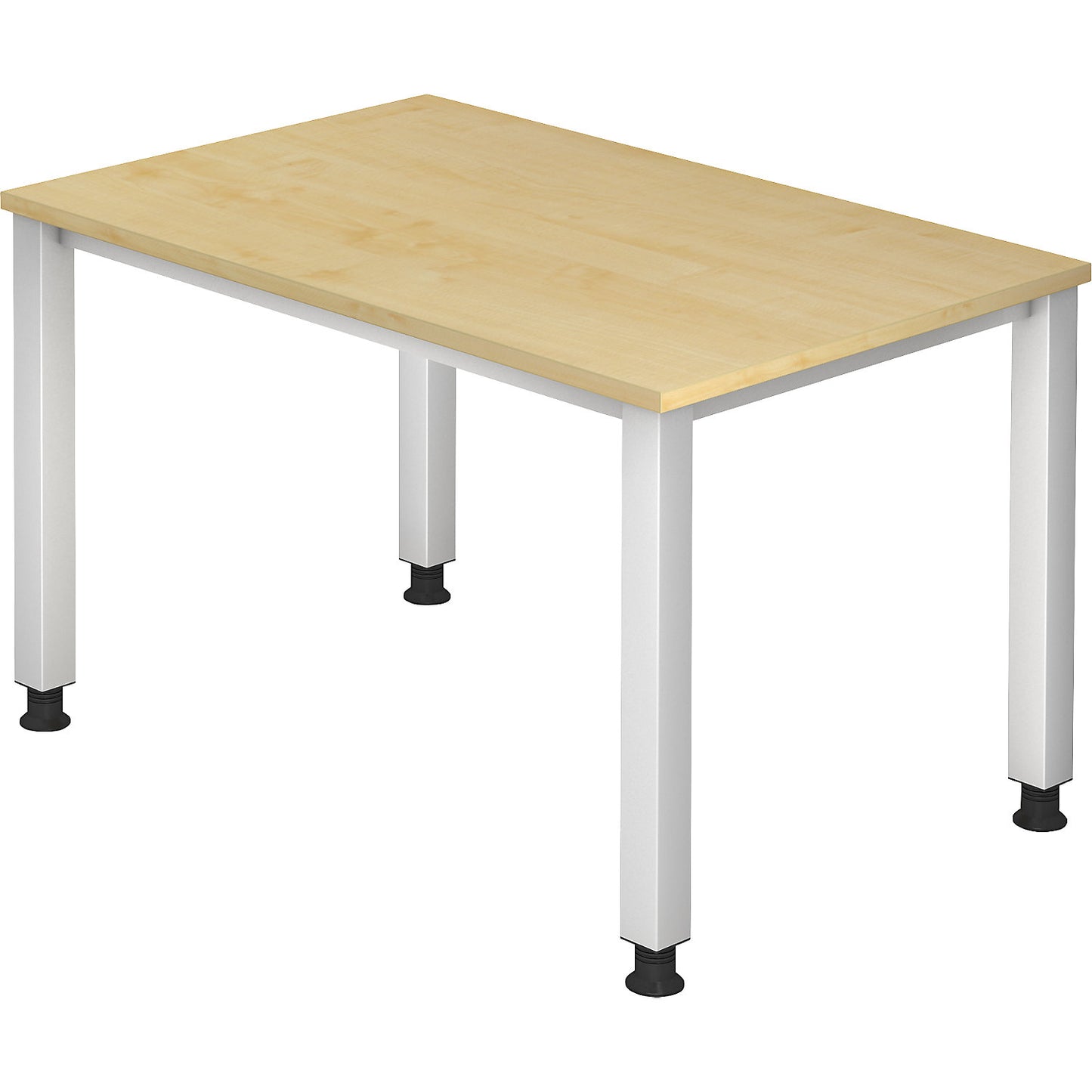 RENATUS - Desk, 4-legged frame, width 1200 mm, aluminium silver / maple finish.