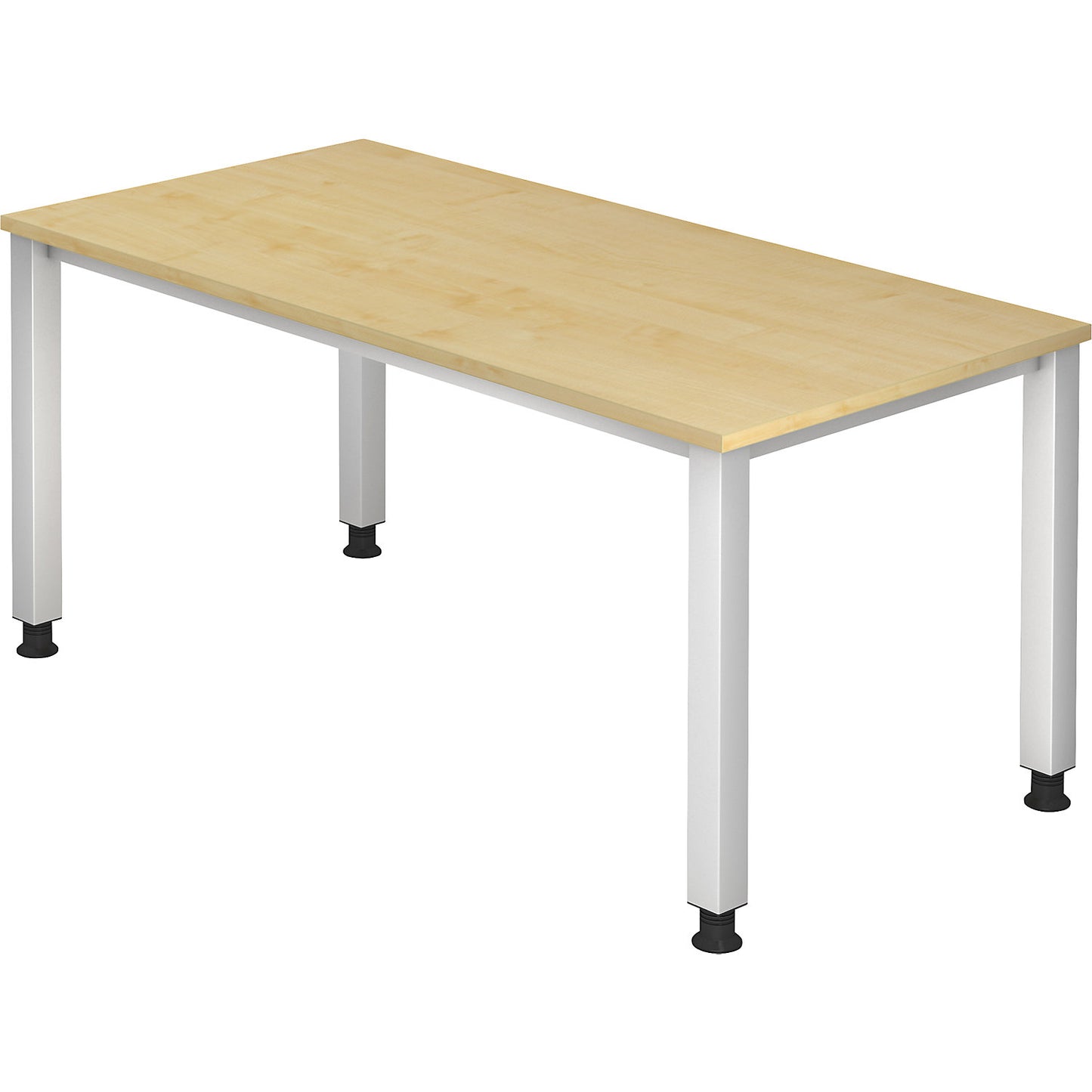RENATUS - Desk, 4-legged frame, width 1600 mm, aluminium silver / maple finish.
