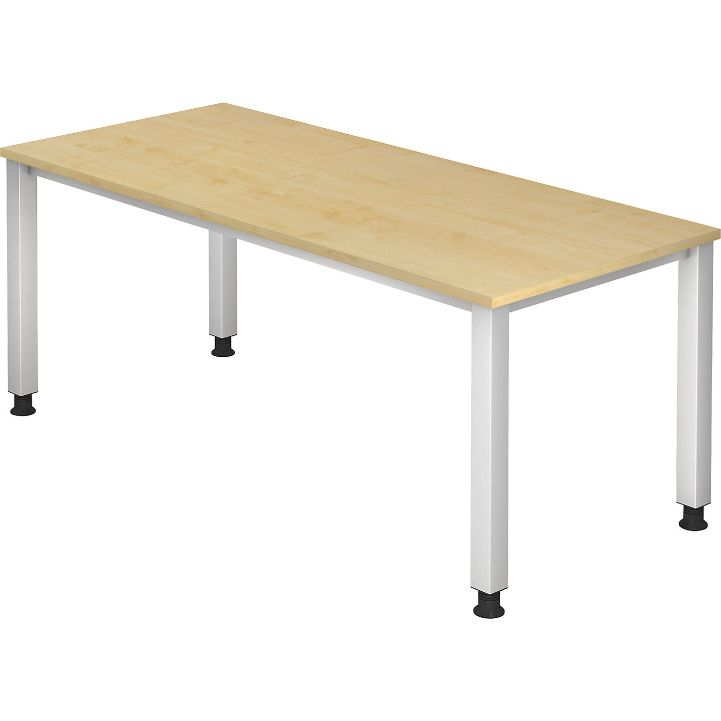 RENATUS - Desk, 4-legged frame, width 1800 mm, aluminium silver / maple finish.