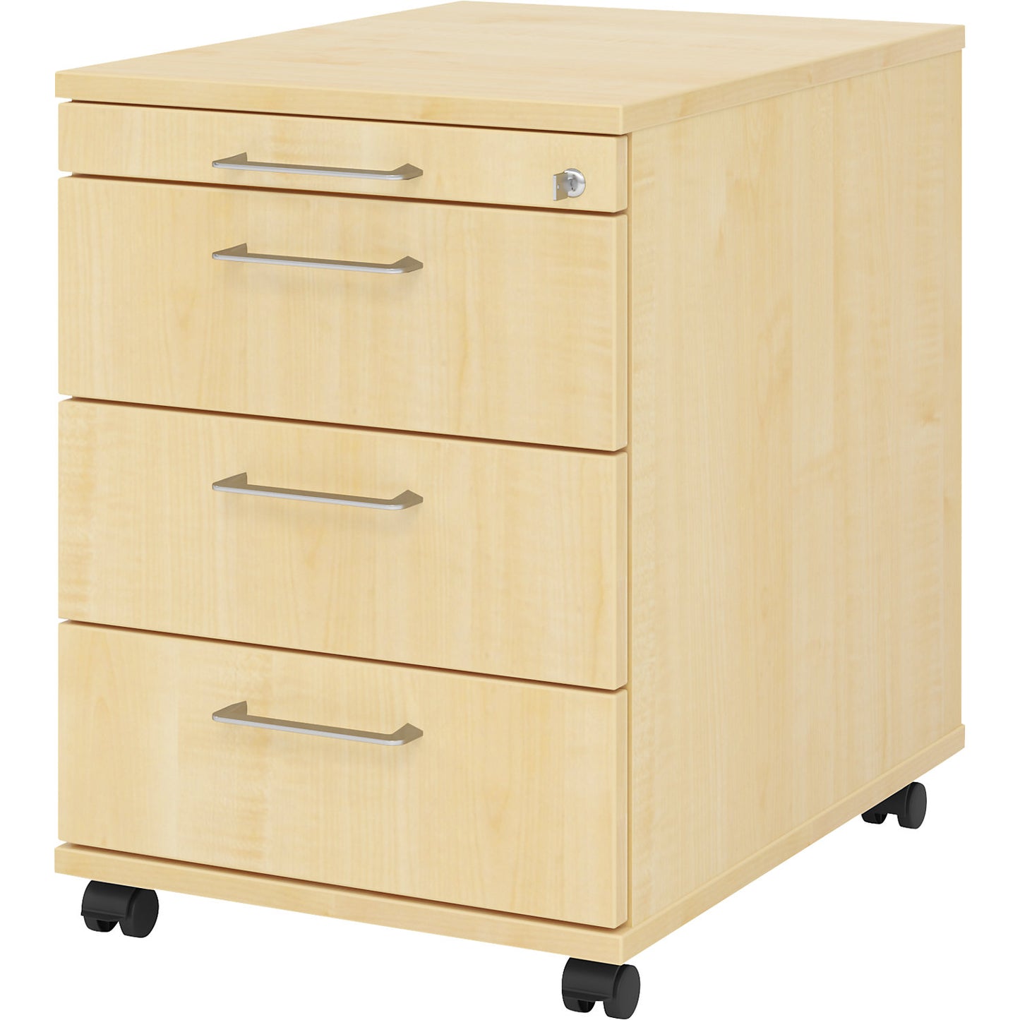 Mobile pedestal, 1 utensil drawer, 3 drawers, depth 580 mm, maple finish.