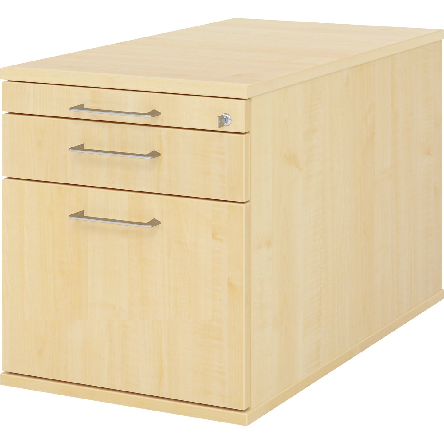 Mobile pedestal, 1 utensil drawer, 1 drawer, 1 file suspension drawer, depth 800 mm, maple finish.