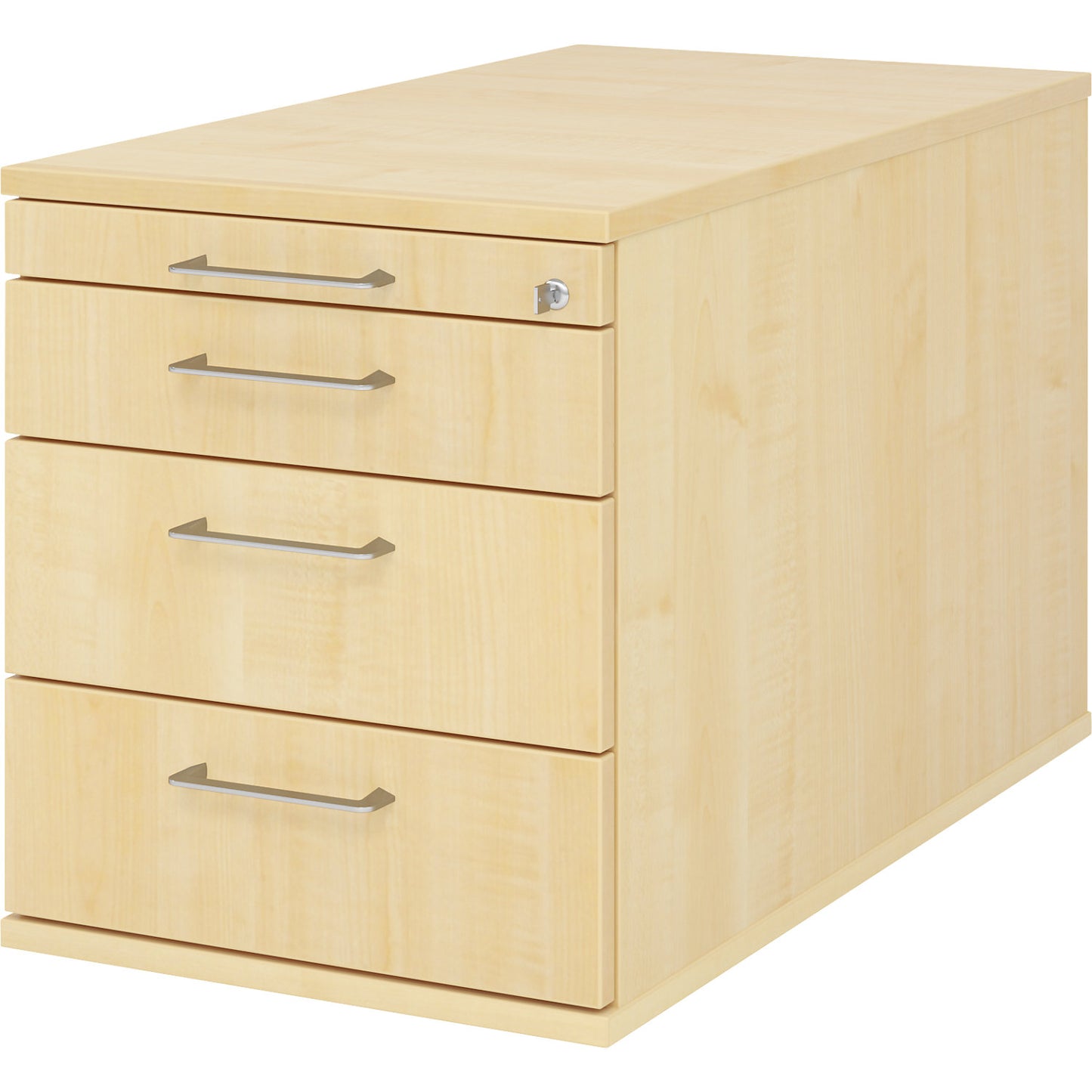 Mobile pedestal, 1 utensil drawer, 3 drawers, depth 800 mm, maple finish.