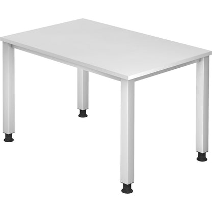 RENATUS - Desk, 4-legged frame, width 1200 mm, aluminium silver / white.