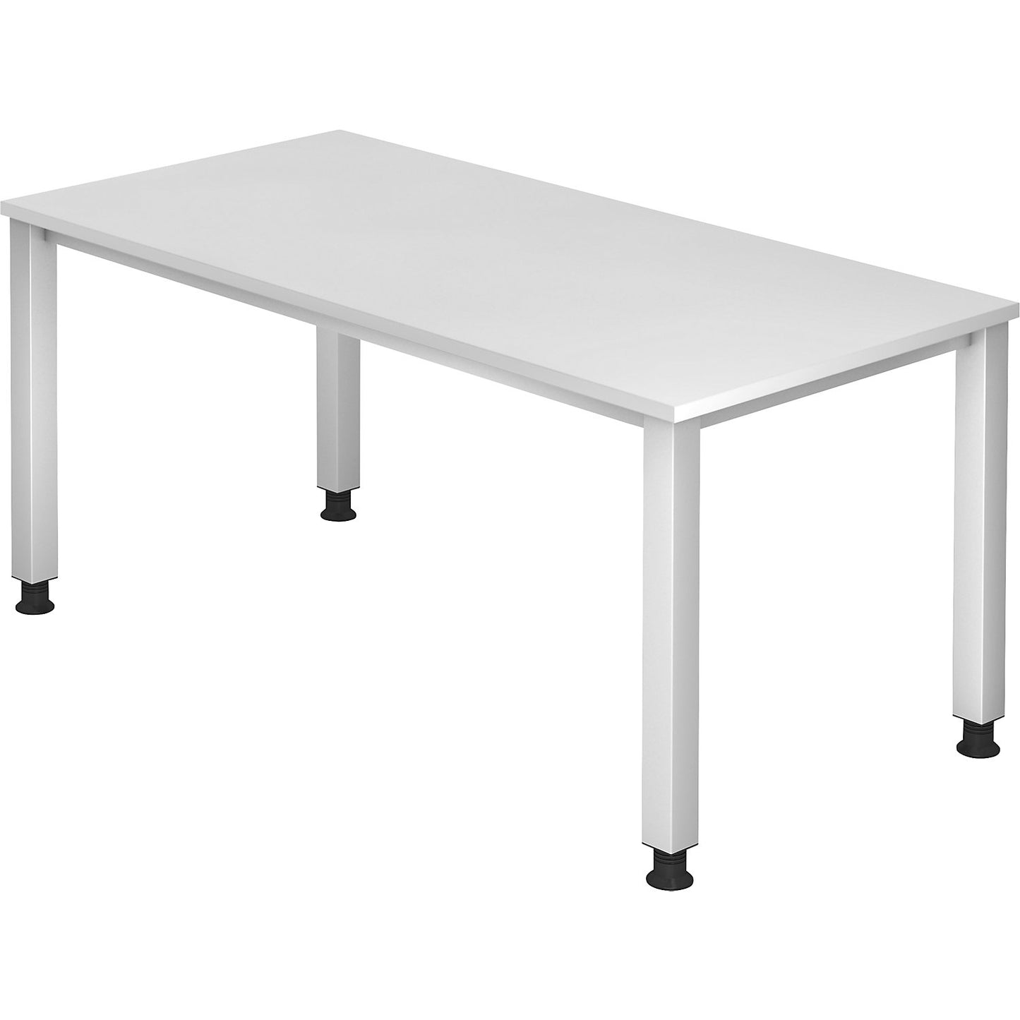 RENATUS - Desk, 4-legged frame, width 1600 mm, aluminium silver / white.